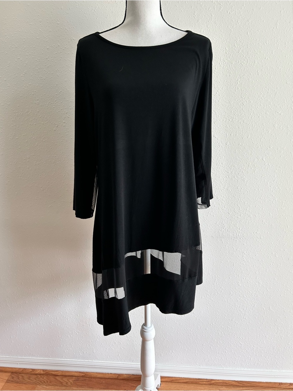 IC CONNIE K COLLECTION Black Dress Size L Stretch Asymmetric Sheer Detail